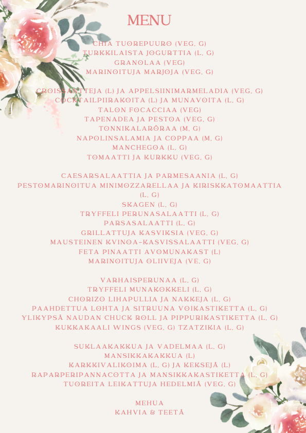 The Tower äitienpäivä menu